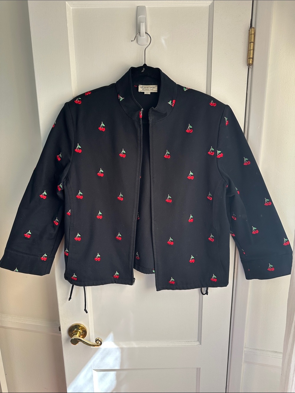 St John Sport Dark Navy Cherry Embroidered Jacket - Large